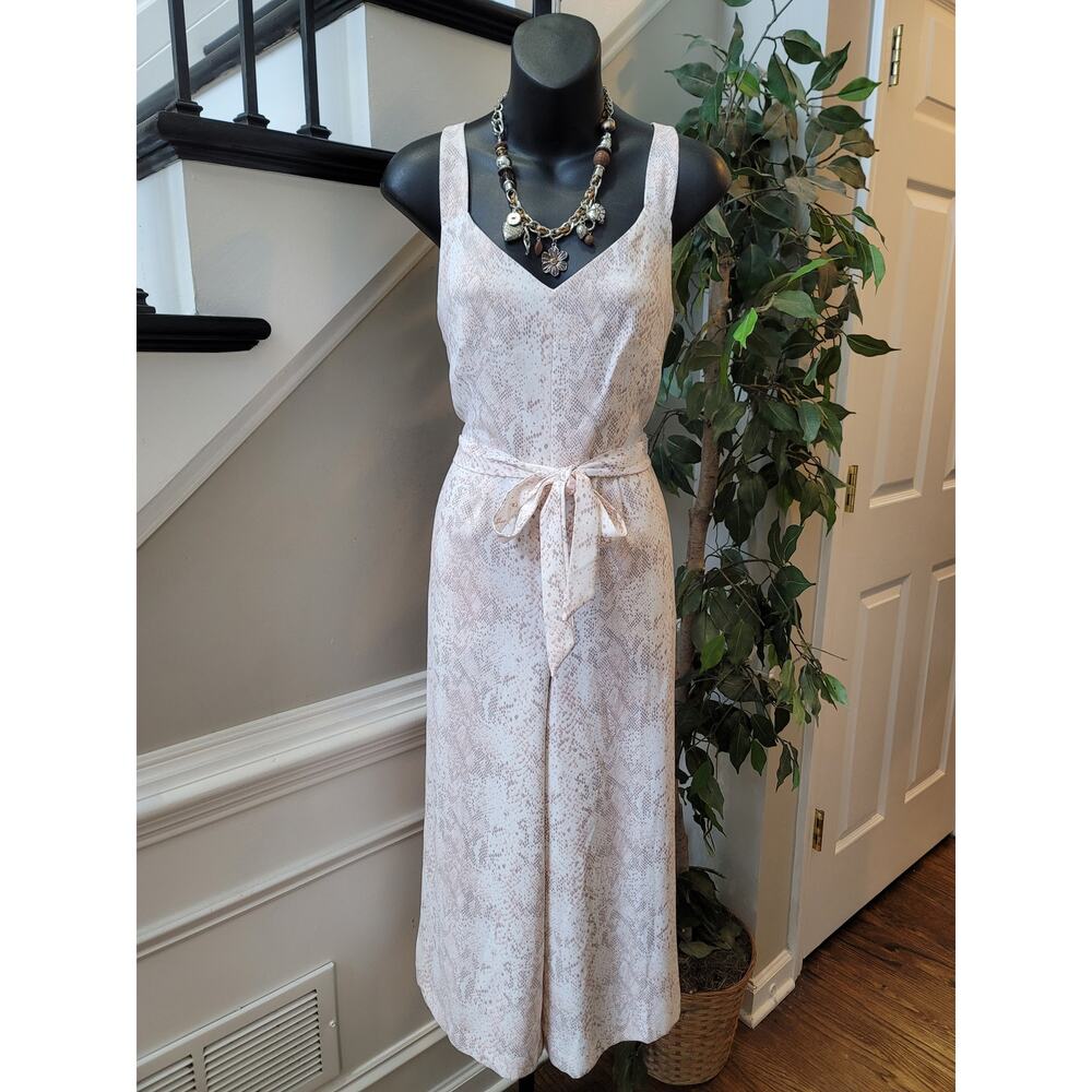 LOFT Outlet Snake Print Jumpsuit Women's Size 2 Beige Wide Leg Summer Romper